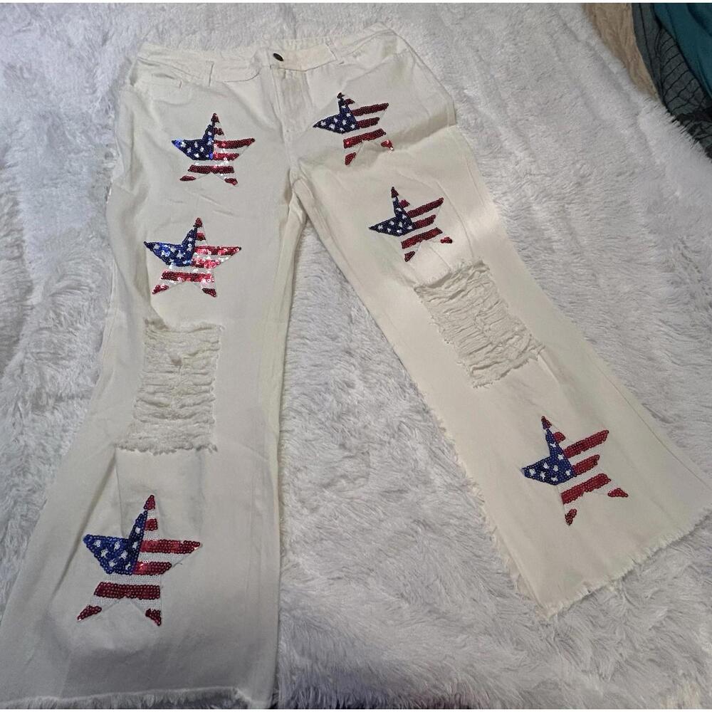 Awesome BiBi White With Red White & Blue star Pants Size XL!!!!!